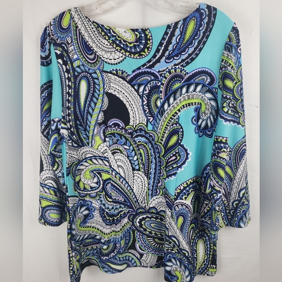 Melissa Paige Torquoise 3/4th Length Sleeve Paisley Print Shirt Sz PL - Picture 5 of 9